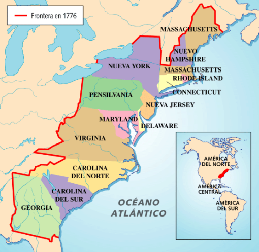 Mapa de las Trece Colonias Inglesas